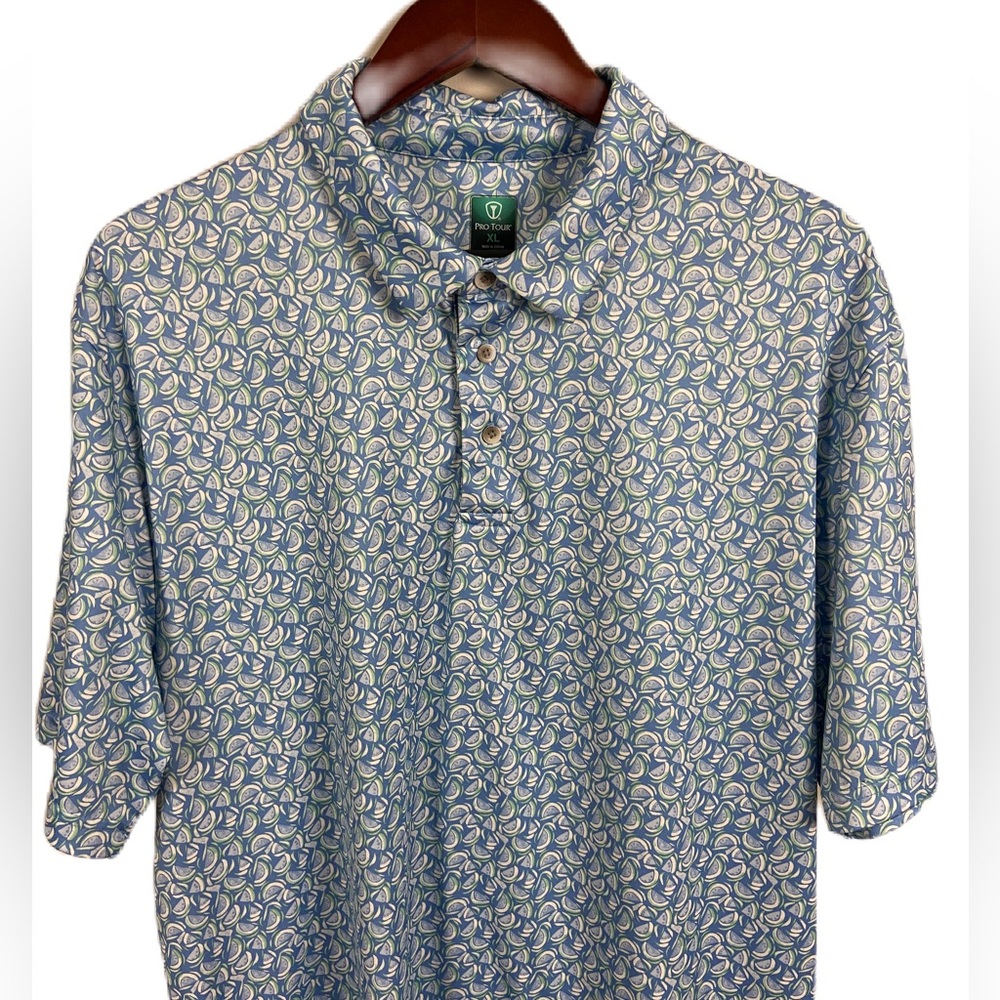 Pro Tour Men's XL Coolplay Golf Shirt with Blue and Green Watermelon Print